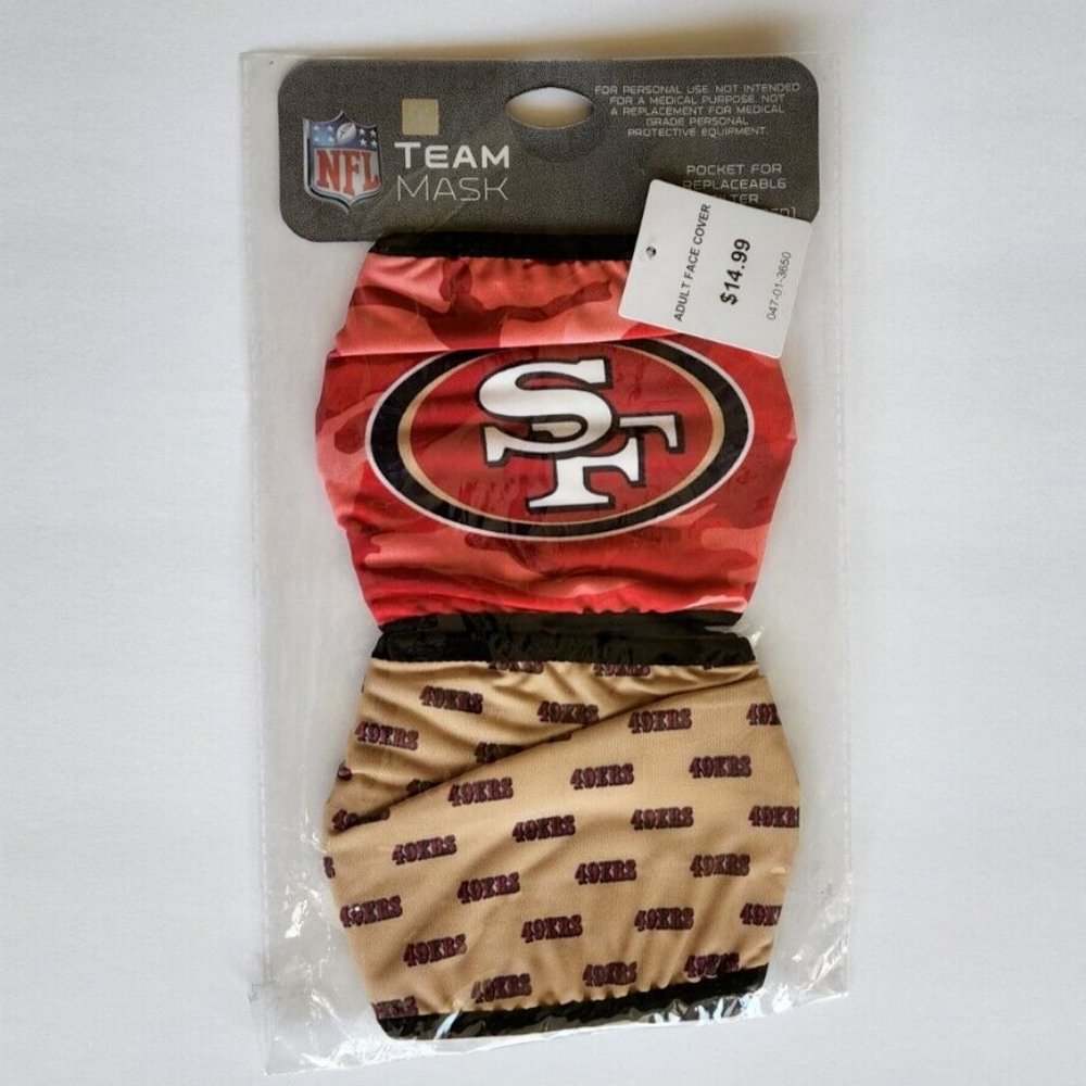 San Francisco 49ers NFL Branded Team Masks Reusable 2-pc NWT Dist. by FOCO